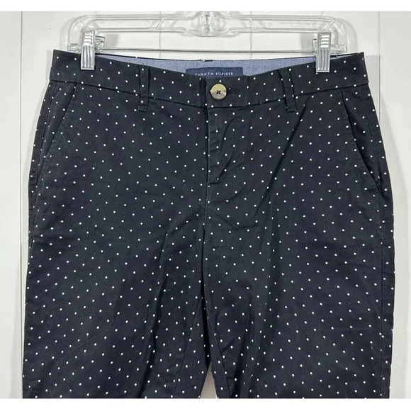 Tommy Hilfiger Womens Black Stretch Slim Chino Polka Dots Pants Flat Front - Picture 2 of 7